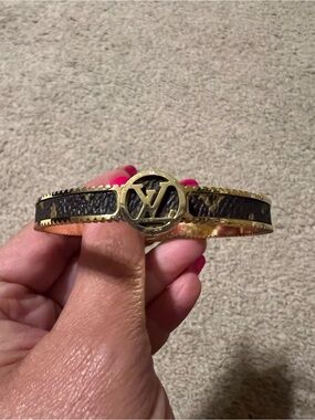 Louis Vuitton Brown Monogram Bracelet with Gold LV Medallion